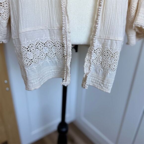 American Eagle Women's L/XL Cream Open Front Cardigan Lace Boho Chic Sweater - Picture 2 of 7